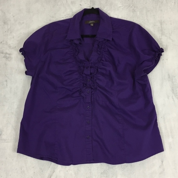 Jessica Button Up Blouse Size 18W Ruffles Purple Shaped Front - Picture 11 of 11